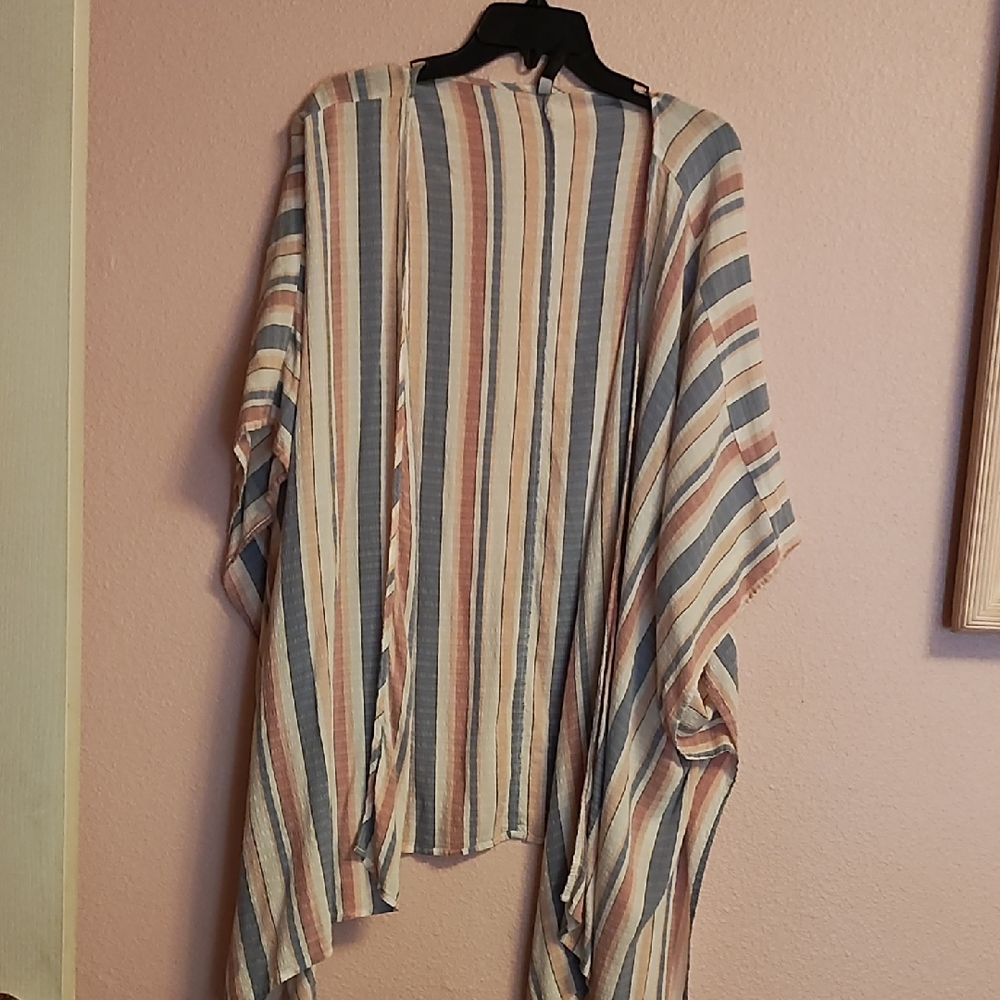Lane Bryant Striped Cape in Cream, Blue, and Tan